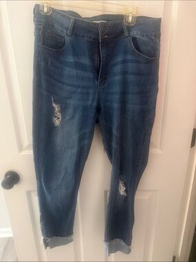 Cello Distressed Dark Blue Cropped Ankle Jeans